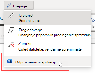 Ukaz »Odpri v namiznem programu«