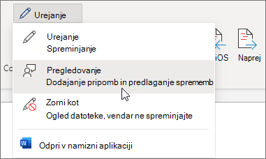 Izberite Pregledovanje, da vklopite sledenje spremembam.