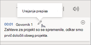 Izberite »Urejanje razdelka prepisa«