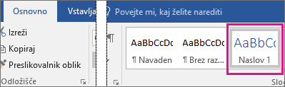 Glava 1 je označena na zavihku »Osnovno«.