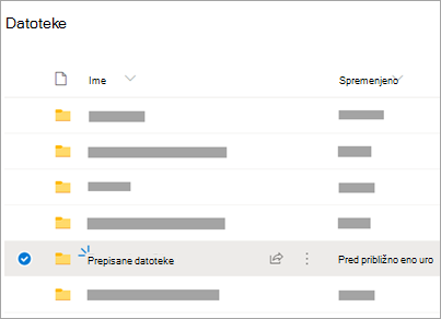 Mape OneDrive z vidno mapo s prepisanimi datotekami