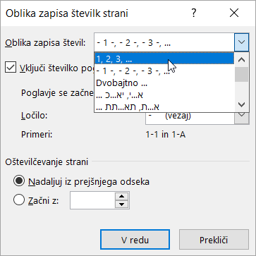 Izbiranje oblike zapisa števil