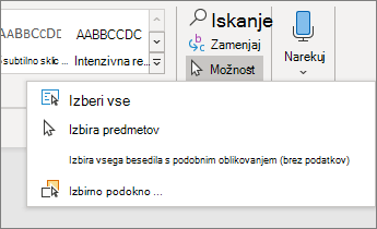 Izberite možnosti v meniju Domov