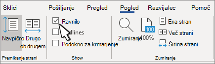Nastavitev ravnila na zavihku »Ogled«