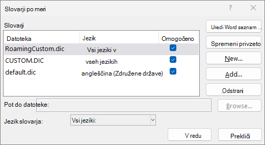 Pogovorno okno »Slovar po meri«