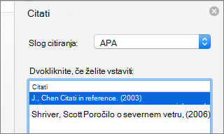 Podokno »Citati« s seznamom citatov.