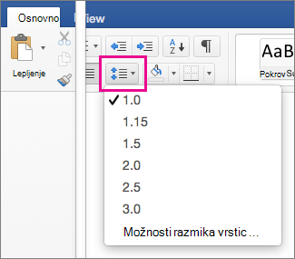 On the Home tab, Line Spacing is hightlighted