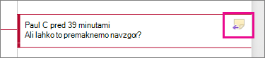 Označena je ikona za odgovor na komentar.