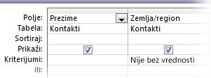 Slika dizajnera upita sa kriterijumom „is not“