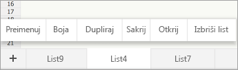 Izabrana kartica lista koja prikazuje komandu „Preimenuj“