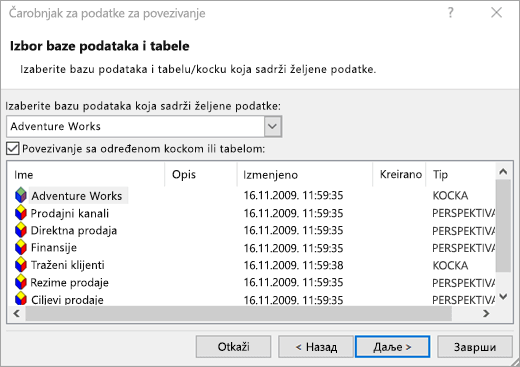 Ekran 2 čarobnjaka za podatke za povezivanje