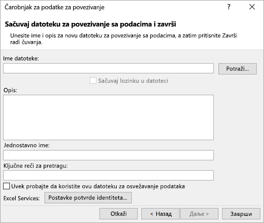 Ekran 3 čarobnjaka za podatke za povezivanje