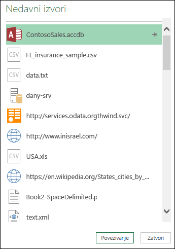 Get & Transform Recent Sources pane