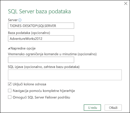Power Query SQL Server Dijalog 