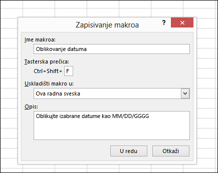 Komanda „Zapiši makro“ u grupi „Kôd“ na kartici „Projektovanje“