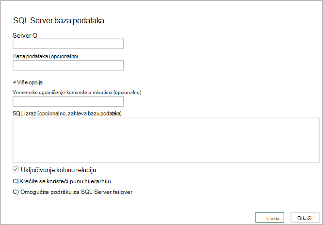 Dijalog SQL Server baza podataka