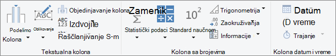 Grupe tipova podataka na kartici 