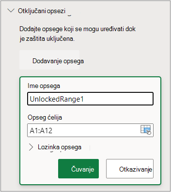 Podešavanje zaštite opsega