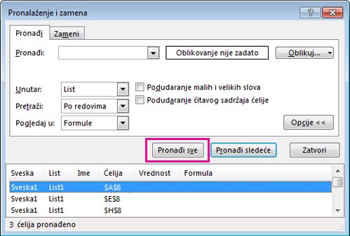 Pronalaženje svih objedinjenih ćelija