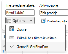 Snimak ekrana menija 