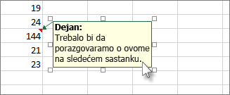 Kliknite na ivicu okvira za komentar da biste ga premestili ili mu promenili veličinu
