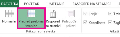 Izaberite stavku Pregled preloma stranice na kartici Prikaz