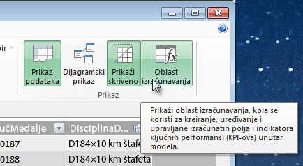 Oblast izračunavanja u programskom dodatku Power Pivot