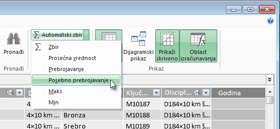 kreiranje posebnog brojanja u programskom dodatku Power Pivot