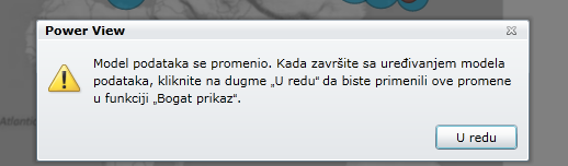 Obaveštenje ukazuje na to da se model podataka promenio