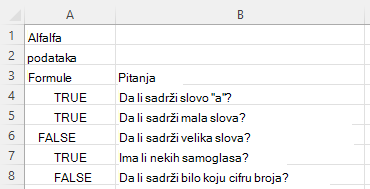 Korišćenje funkcije REGEXTEXT da bi se odgovorilo na različita pitanja o reči lucerka