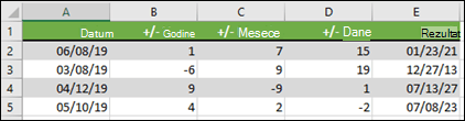 Koristite funkciju DATE da datumu dodajete ili oduzimate godine, mesece ili dane.