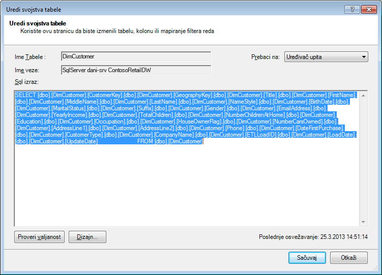 SQL upit korišćen za preuzimanje podatka