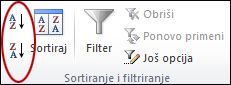 Dugmad za sortiranje u grupi 