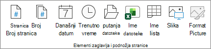Snimak ekrana koji prikazuje elemente zaglavlja i podnožja.