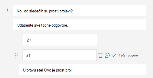 Customized correct answer message in Microsoft Forms