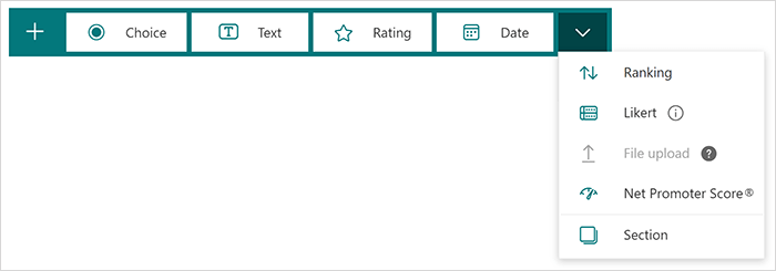 Opcije tipa pitanja u programu Microsoft Forms