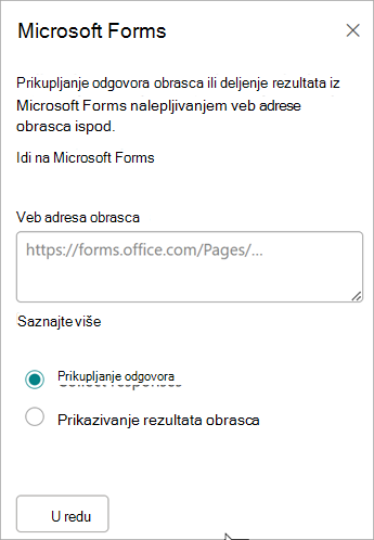 Nalepite URL adresu obrasca u polje Veb adresa obrasca.