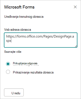 Adresa obrasca će se automatski popuniti u polju Veb adresa obrasca.