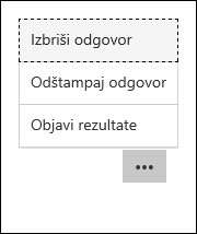 Opcije brisanja, štampanja i objavljivanja rezultata u programu Microsoft Forms