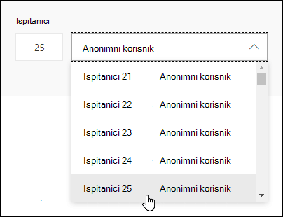 Unesite određeni broj u ispitano polje za pretragu da biste videli detalje tog odgovora pojedinaca u Microsoft Forms