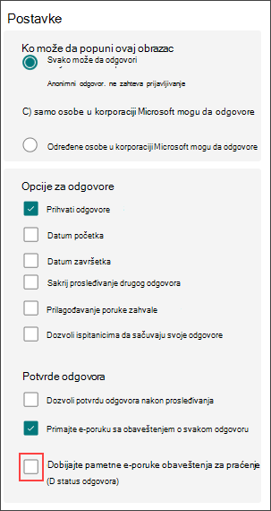 Postavke obrasca za pametne podsetnike
