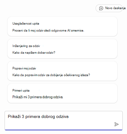 Lista odziva za početak pravljenja agenta