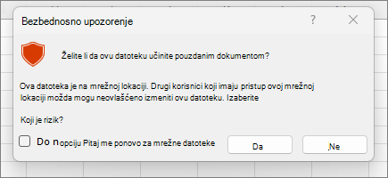 Bezbednosno upozorenje za pouzdani dokument