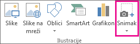 Dugme snimka ekrana u grupi „Ilustracije“ u programu Word