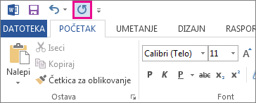 Komanda „Ponovi“ na priručnoj traci