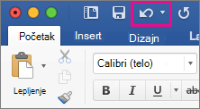Komanda „Opozovi radnju“ je istaknuta na traci.