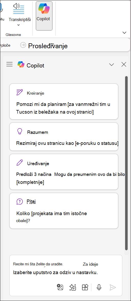 Pristup dugmetu za Copilot u programu OneNote
