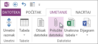 Umetanje datoteke u beleške kao prilog