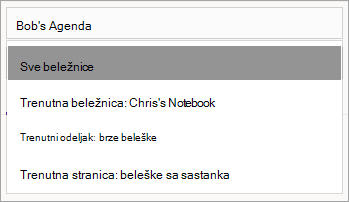 Prilagođavanje opsega pretrage u programu OneNote za Windows 10.