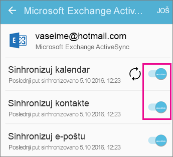 Proverite postavke sinhronizacije